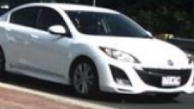 A white Mazda 3 stolen on the Gold Coast
