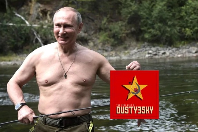 An altered image of Russian President Vladimir Putin holding a CD cover
