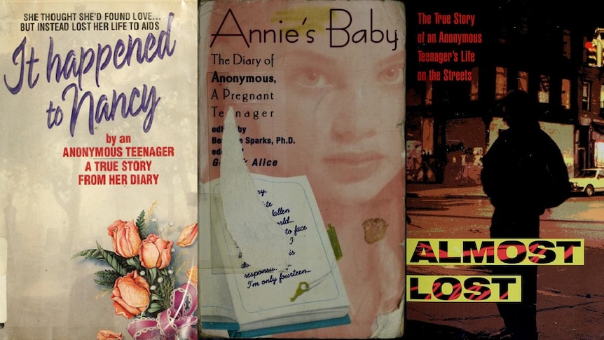 The aged covers of three books, variously claiming to be "diary of anonymous" and "true story"