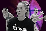 Three stylised images of Opals captain Tess Madgen in the foreground, a basketball in the background.