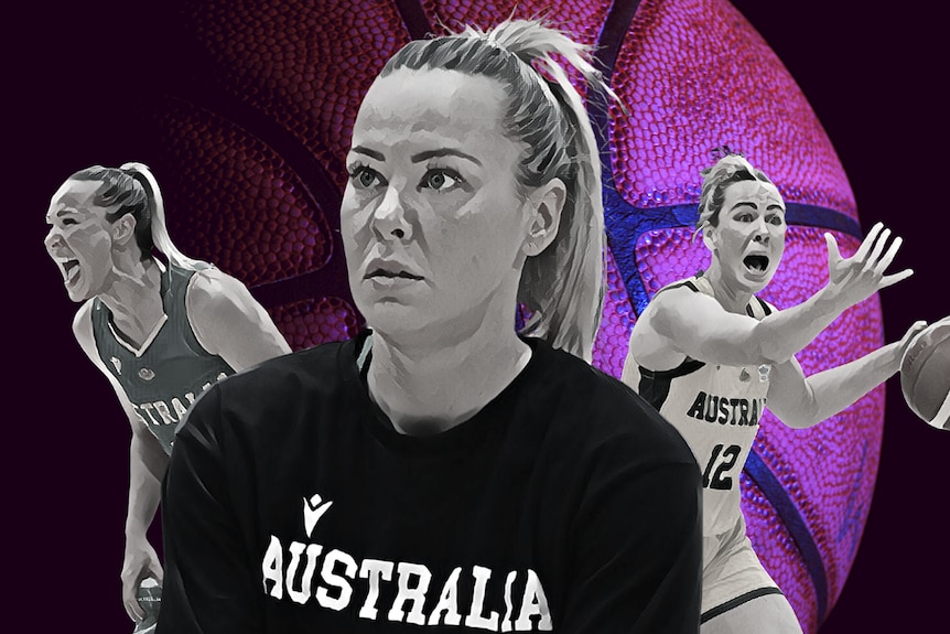 Three stylised images of Opals captain Tess Madgen in the foreground, a basketball in the background.