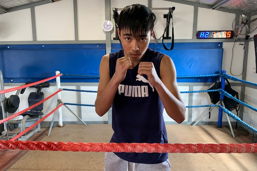 A boxer in a boxing ring.