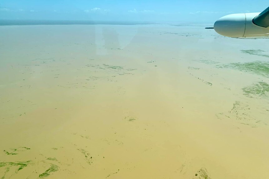 A flooded flat plain viewed from an aircraft