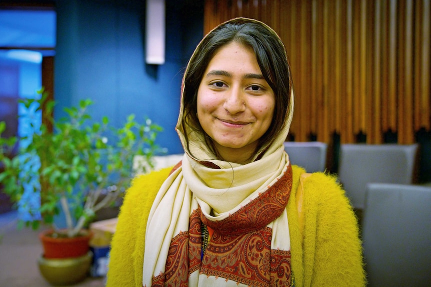 Islamabad university student Khadija Khanum stand in the theatre