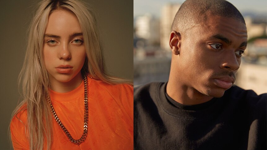 A composite image of Billie Eilish and Vince Staples