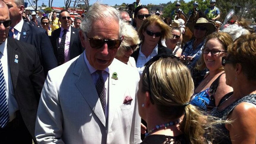 Prince Charles is surrounded by people at the Albany Agricultural show.