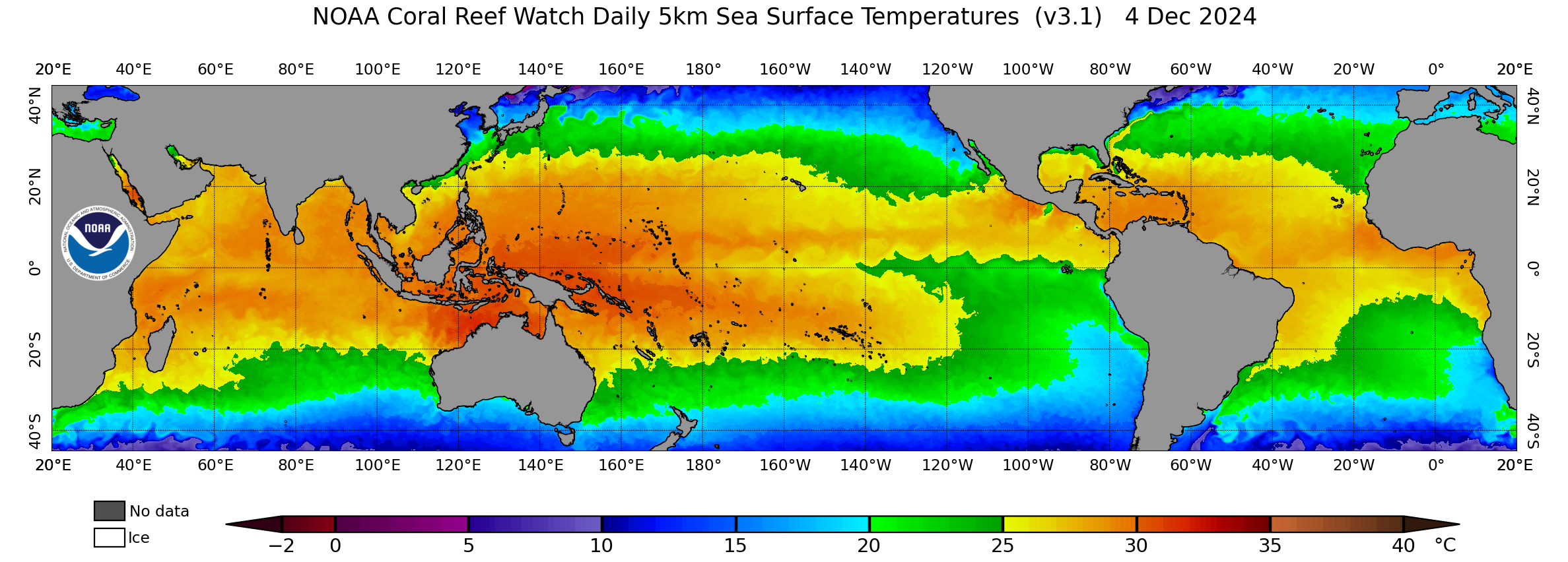 a weather map of australia showing Sea surface temperatures 