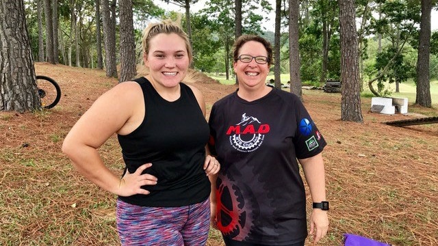 Dirt Divas group mountain bikers Jess Sabatino and Sonya Oliver-Scoble in Mackay in north Queensland