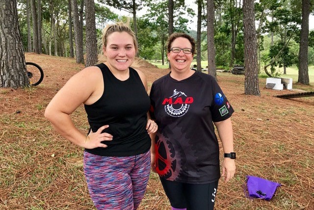 Dirt Divas group mountain bikers Jess Sabatino and Sonya Oliver-Scoble in Mackay in north Queensland