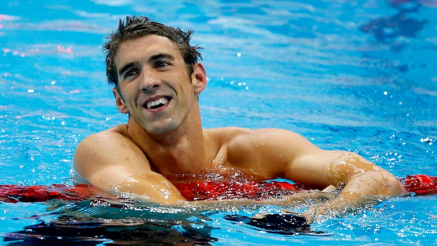 Michael Phelps of the US smiles with relief after winning his 19th career Olympic medal in London.