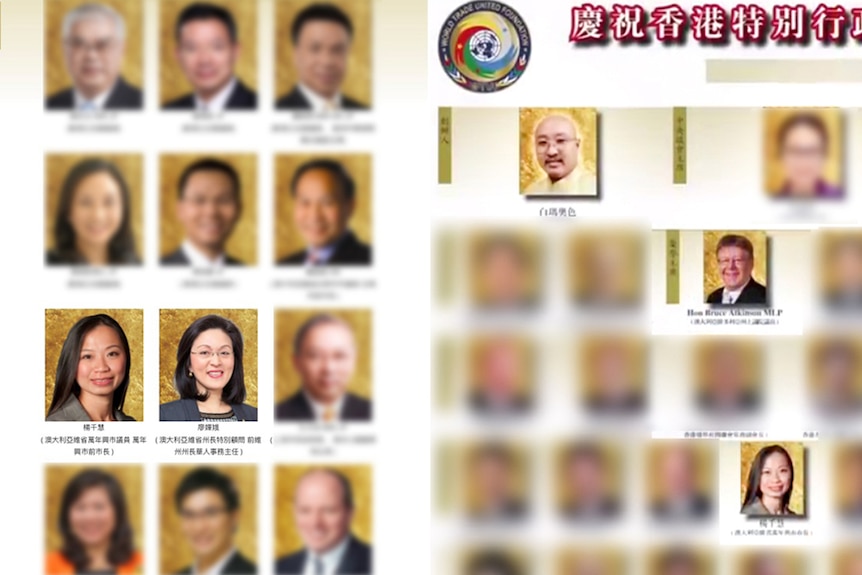 composite of two organisational charts with faces blurred and not blurred