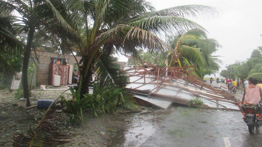 Damage from Cyclone Ula in Tuvalu.