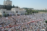 A large crowd protests in the Syrian town of Hama last month.