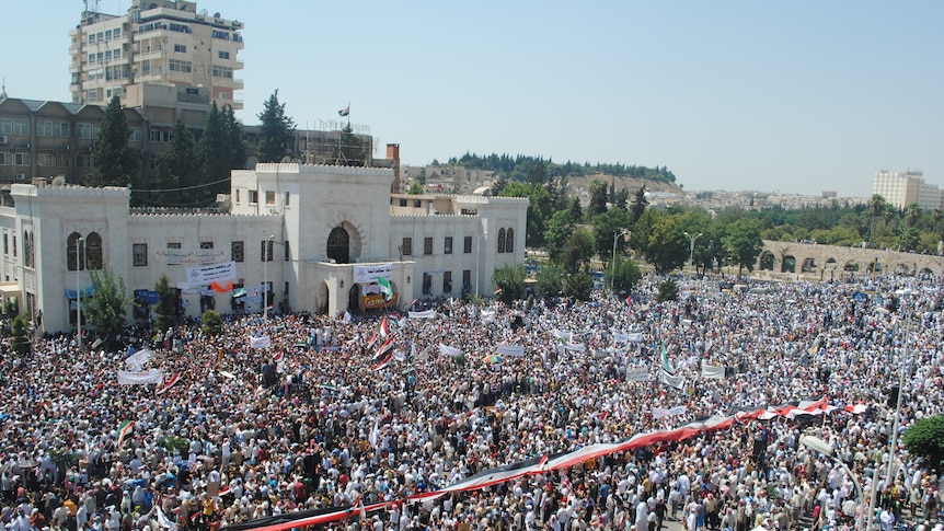 Syrians demonstrate against the government after Friday prayers. (AFP)