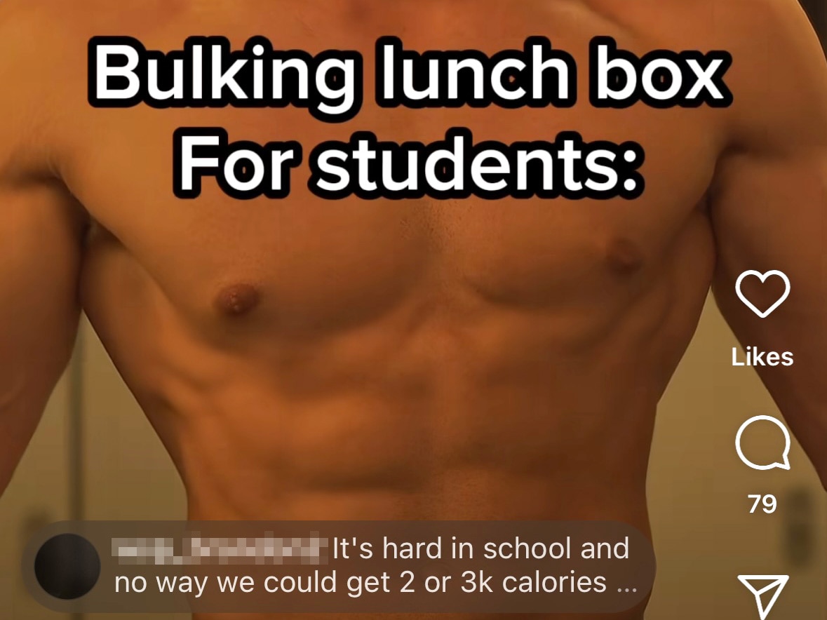 A screenshot of an instagram post, feature a shirtless man and text reading bulking lunch box for students