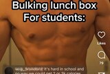 A screenshot of an instagram post, feature a shirtless man and text reading bulking lunch box for students