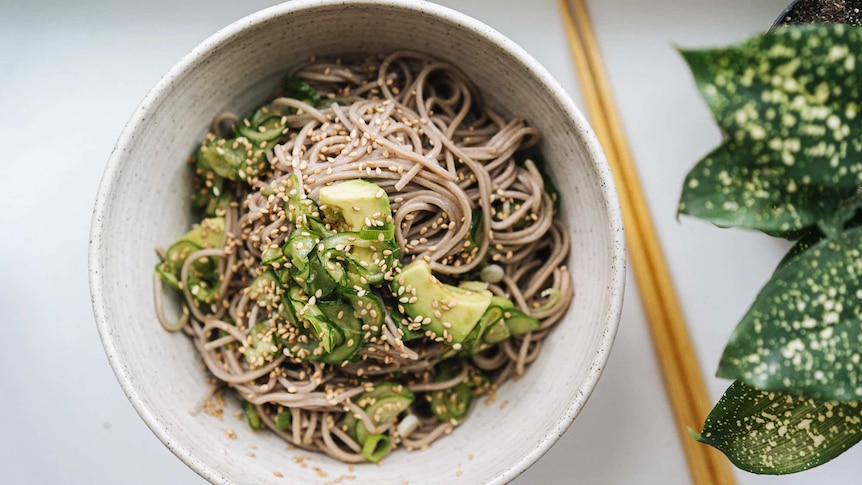 Chilled soba noodle salad with marinated cucumbers, sesame and avocado -  ABC Everyday