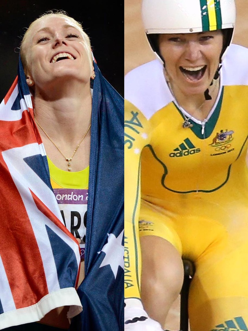 LtoR Sally Pearson and Anna Meares after winning gold.