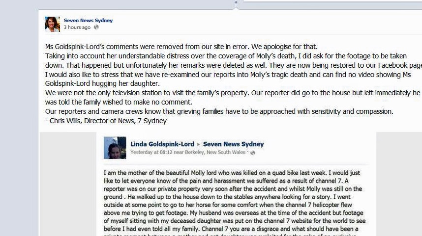 Screen grab of Channel Seven's apology to Linda Goldspink-Lord