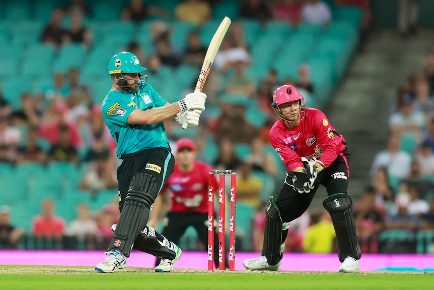 Michael Neser of the Heat hits four runs during a Big Bash League game.