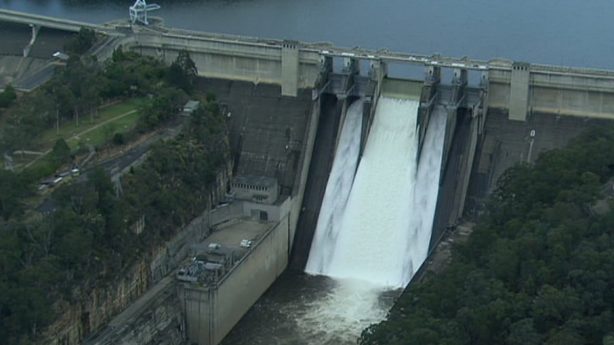 Water spills over Warragamba Dam in Sydney