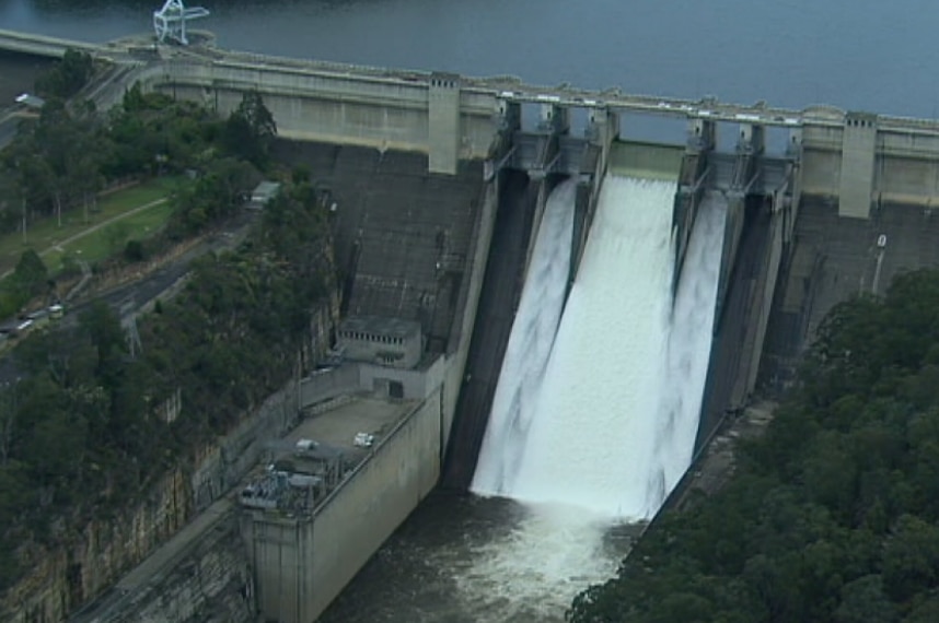 Water spills over Warragamba Dam in Sydney