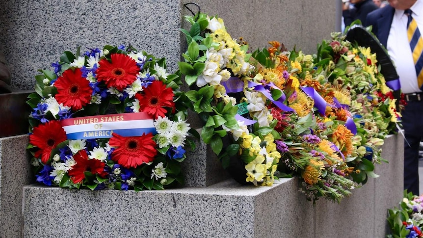 Flowers on a memorial.