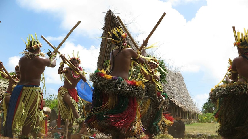A traditional dance takes place on the island of Yap.