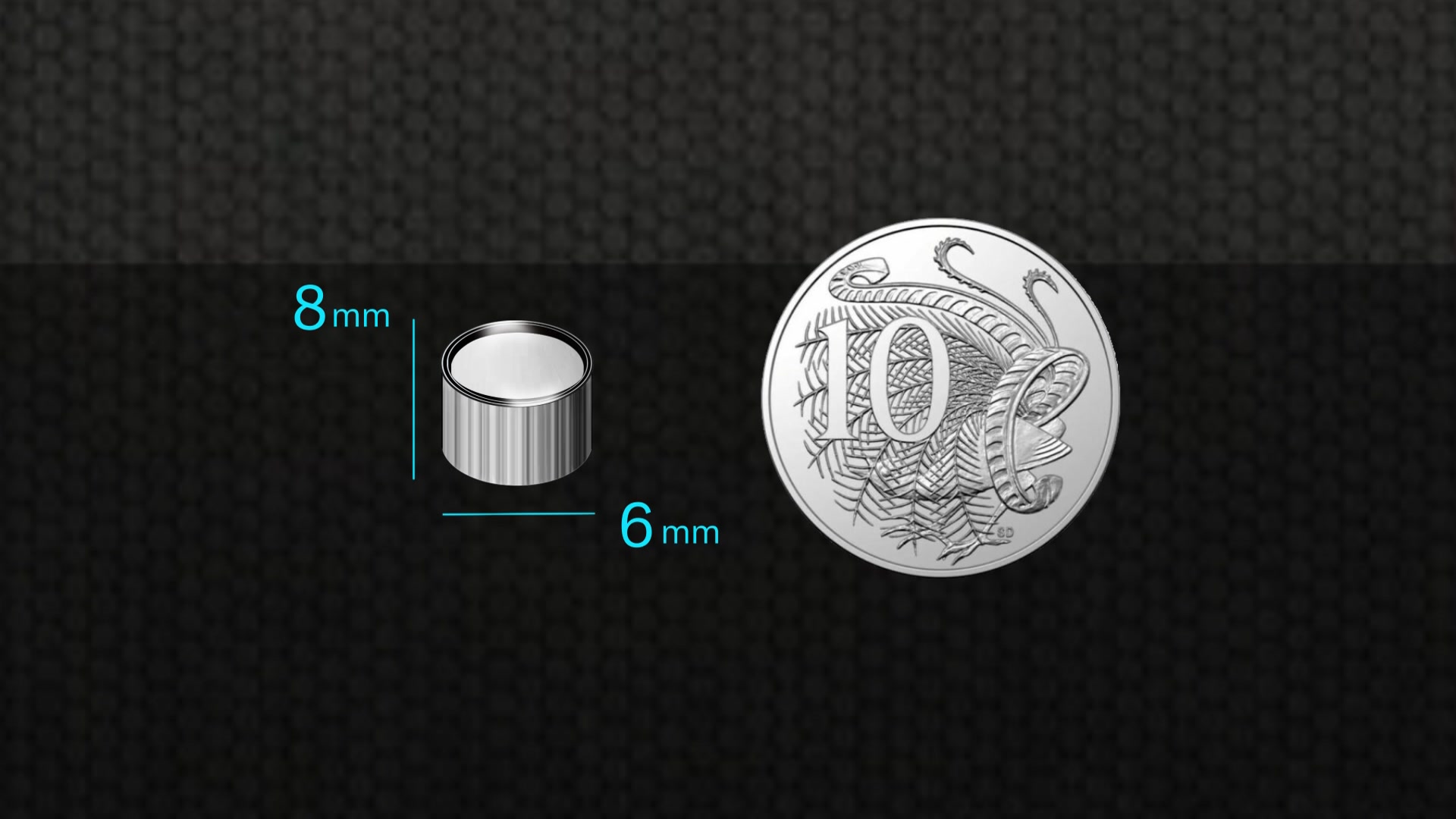 10 美分硬币旁边显示的一个小银圆柱体coin.