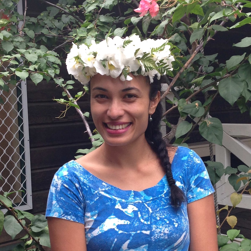 Cook Islands National Youth Council president Sieni Tiraa. She has a flower crown.