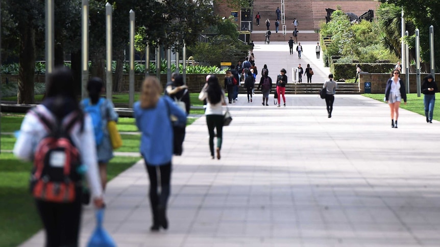 Students (unidentified) enter UNSW in Sydney. September 2016.