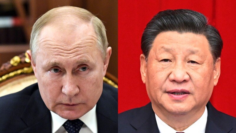 Composite image of Vladimir Putin and Xi Jinping