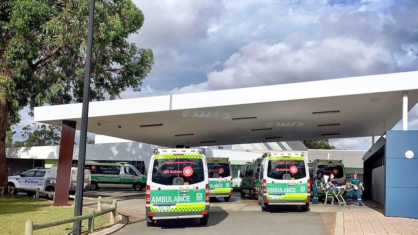 Six ambulances ramped outside a WA hospital