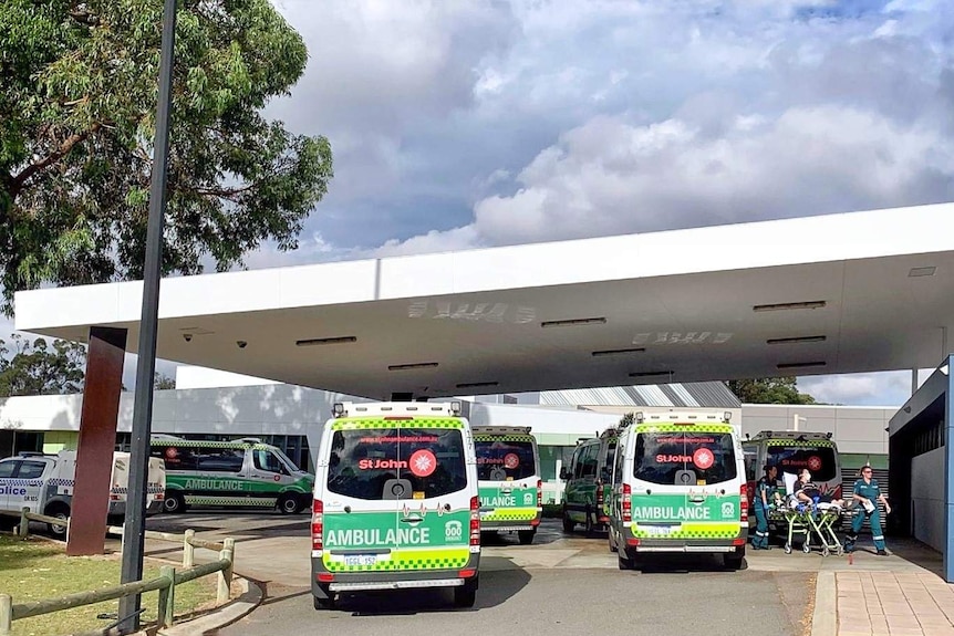 Six ambulances ramped outside a WA hospital