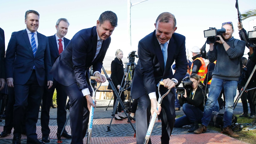 Mike Baird and Tony Abbott turn sod at Westconnex event