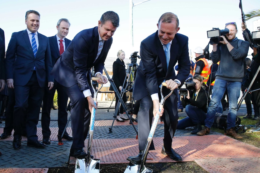 Mike Baird and Tony Abbott turn sod at Westconnex event