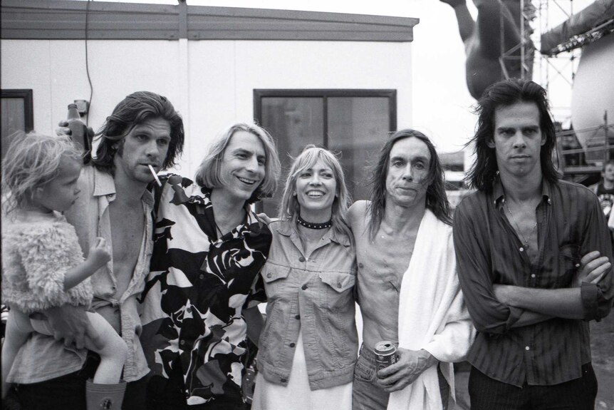 Tex Perkins with his daughter Tuesday (left) and Mudhoney's Mark Arm, Sonic Youth's Kim Gordon, Iggy Pop and Nick Cave.