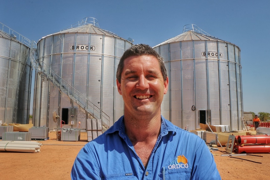 Ord District Co-operative chief executive David Cross in front the new silos