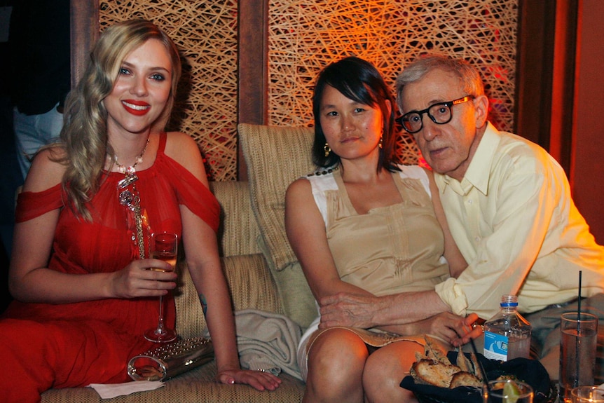 Actress Scarlett Johansson with director Woody Allen and his wife Soon-Yi.