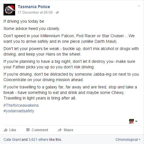 Tasmania Police's Star Wars road safety tips