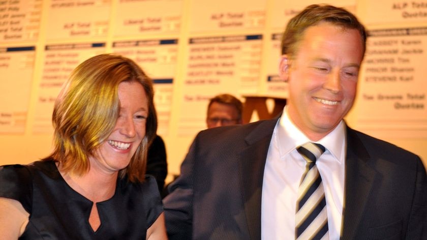 Liberal Leader Will Hodgman and his wife enter the tally room on Marc 20, 2010.