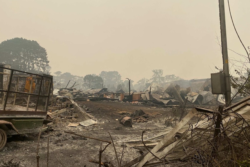 Devastated properties burnt and destroyed.