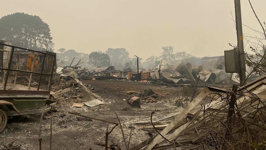 Devastated properties burnt and destroyed.