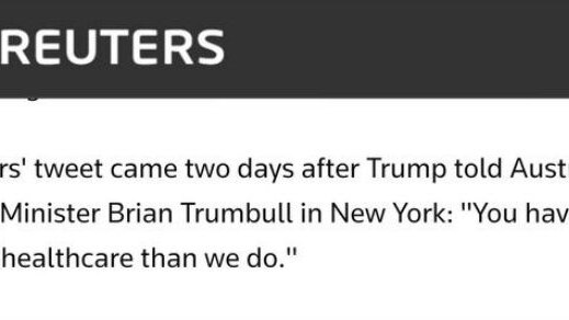 A screenshot of a Reuters news article that says "Australian Prime Minister Brian Trumbull".