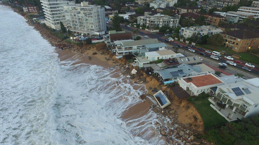 Arial view of the destruction along Collaroy