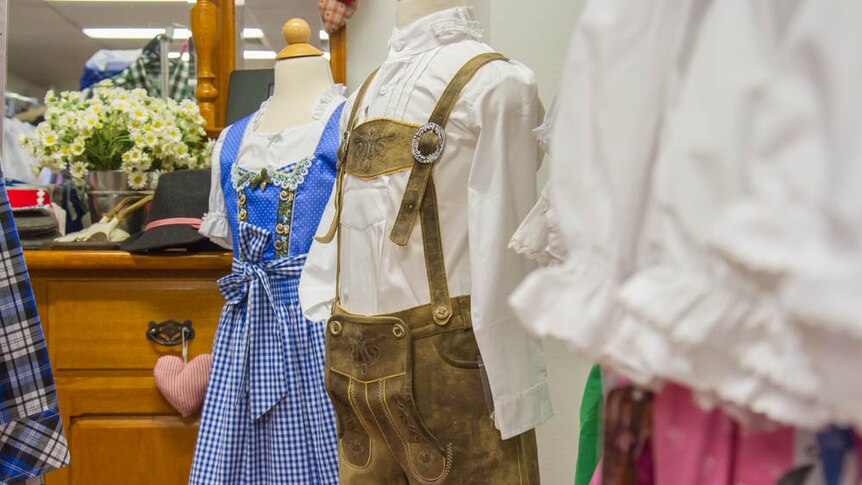 Both the dirndl and the lederhosen are work in the German tradition.