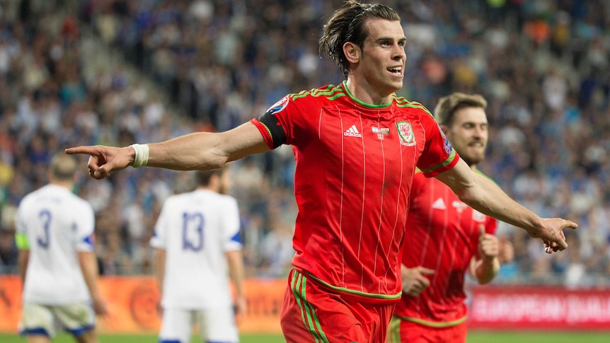 Gareth Bale celebrates a goal for Wales against Israel in Euro 2016 qualifier in Haifa.