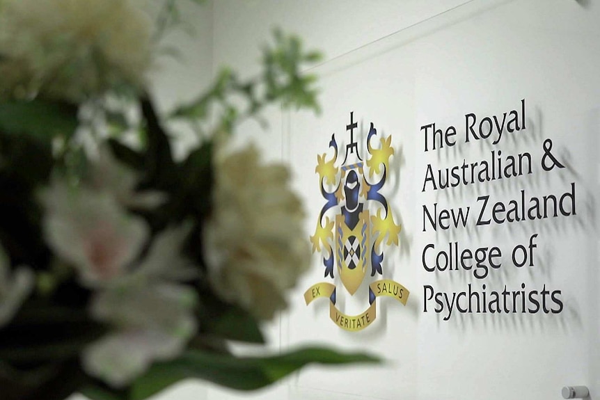 A sign says Royal Australian and New Zealand College of Psychiatrists