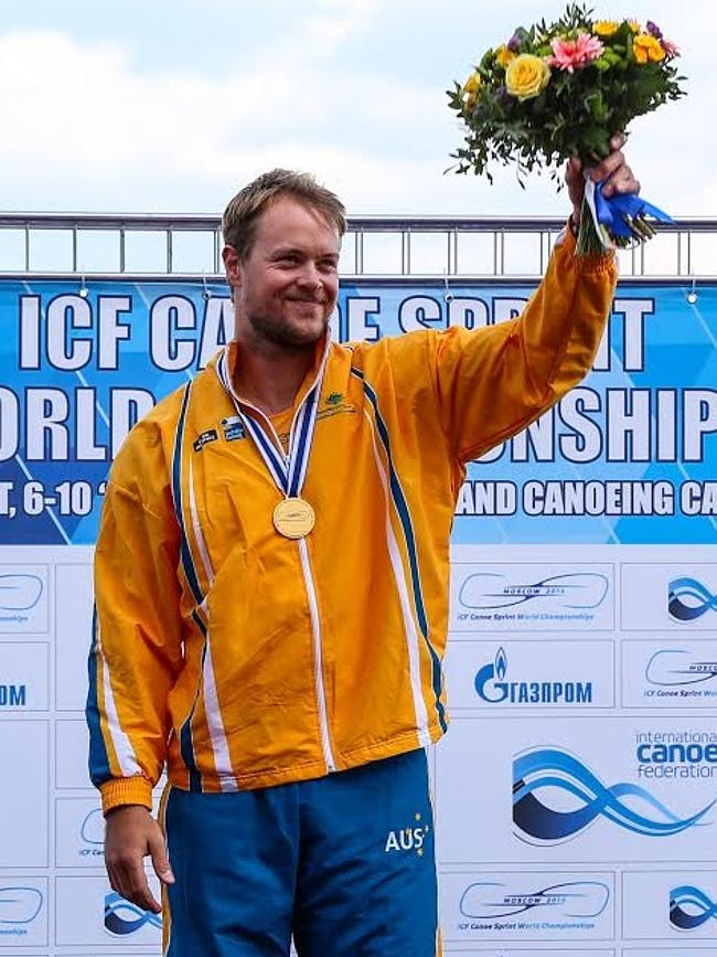 Australia's Curtis McGrath wins the V1 200 para-canoe event at the 2014 world titles.