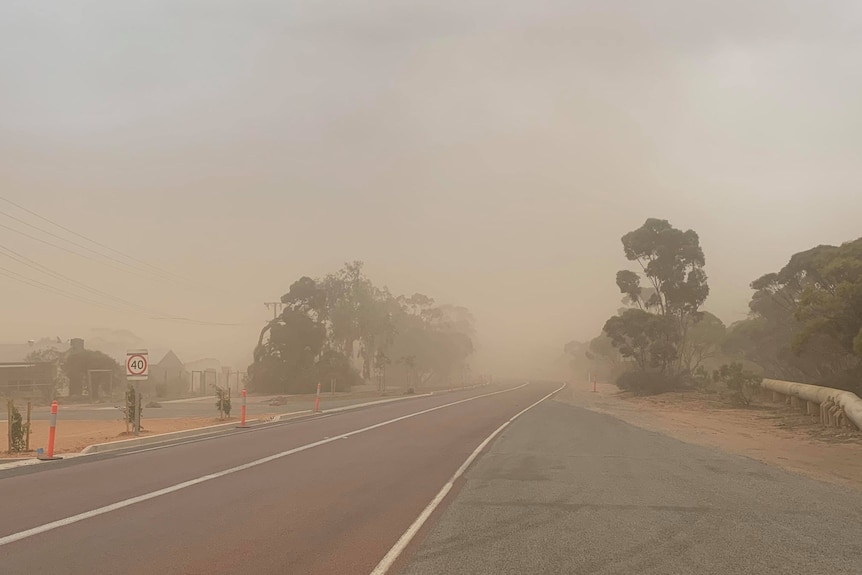 Dust over a highway on the Eyre Peninsula